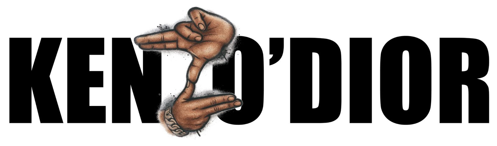 Kenzo'Dior wordmark in heavy black capitals with a spray-painted hand-frame gesture forming the Z